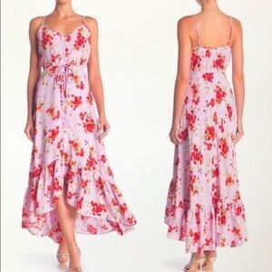 NWT NANETTE LEPORE lilac Multi Print Floral Ruffled High/ Low Maxi Dress Sz 4